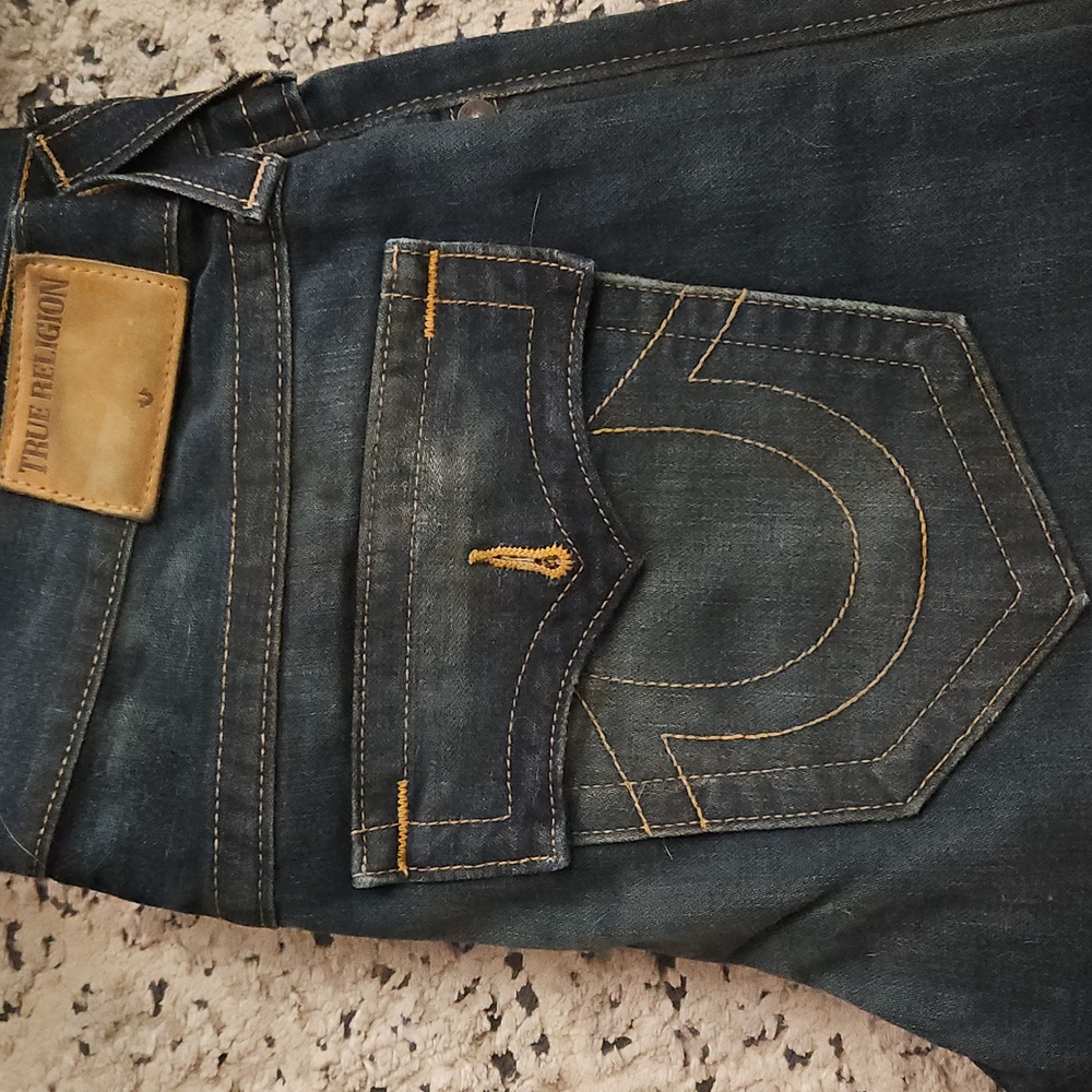 True Religion Indigo Jeans with Tan Accents